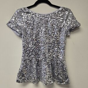 Moa Moa Sequin Peplum Top Silver M